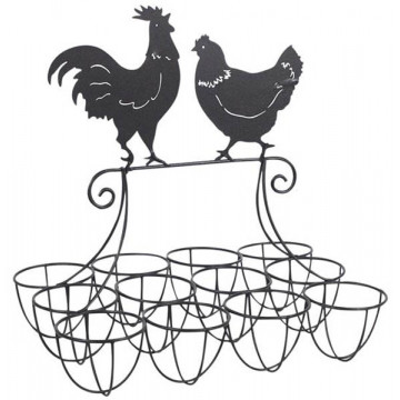 Panier porte œufs déco Poules en métal noir 12 œufs