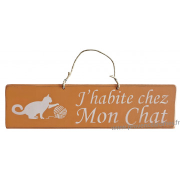 Plaque En Bois J Habite Chez Mon Chat Deco Chat Boule De Laine Fond Saumon Provence Aromes Tendance Sud