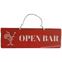 Plaque en bois " Open Bar " fond rouge