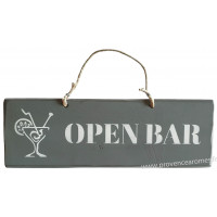 Plaque en bois " Open Bar " fond anthracite