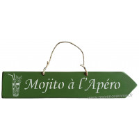 Plaque Flèche en bois " Mojito à l'Apéro " fond foncé