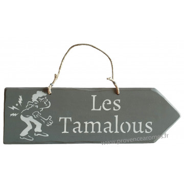 Plaque Flèche en bois " Les Tamalous " fond anthracite