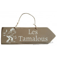 Plaque Flèche en bois " Les Tamalous " fond taupe