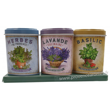 Coffret 3 petites Boîtes Herbes Provence - Lavande alimentaire - Basilic déco rétro Esprit Provence