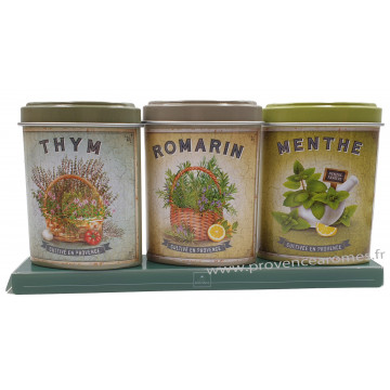 Coffret 3 petites Boîtes Thym - Romarin - Menthe déco rétro Esprit Provence