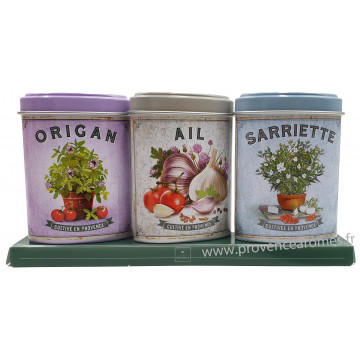 Coffret 3 petites Boîtes Origan - Ail - Sarriette déco rétro Esprit Provence