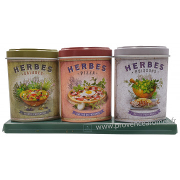 Coffret 3 petites Boîtes Herbes Salades - Pizza - Poissons déco rétro Esprit Provence