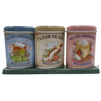 Coffret 3 petites Boîtes Fleur de Sel - Sel Piment d'Espelette - Sel Herbes de Provence déco rétro Esprit Provence