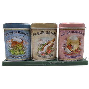 Coffret 3 petites Boîtes Fleur de Sel - Sel Piment d'Espelette - Sel Herbes de Provence déco rétro Esprit Provence