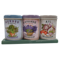 Coffret 3 petites Boîtes Herbes Provence - Lavande alimentaire - Ail déco rétro Esprit Provence