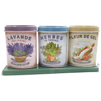 Coffret 3 petites Boîtes Herbes Provence - Lavande alimentaire - Fleur de Sel déco rétro Esprit Provence