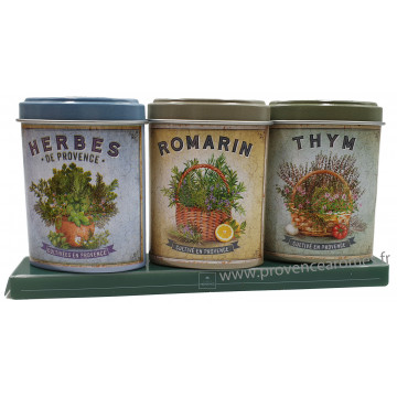 Coffret 3 petites Boîtes Herbes Provence - Romarin - Thym déco rétro Esprit Provence