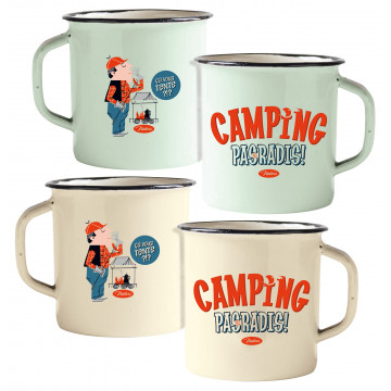 2 Mugs en émail CAMPING PAS UN RADIS Natives déco rétro vintage