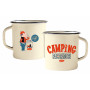 2 Mugs en émail CAMPING PAS UN RADIS Natives déco rétro vintage