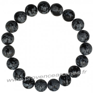 Bracelet en Obsidienne Flocons de neige naturelle perles rondes 12 mm