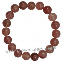 Bracelet en Quartz Fraise pierre naturelle perles rondes 10 mm