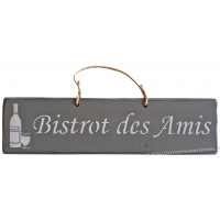 Plaque en bois " BISTROT DES AMIS " fond Anthracite