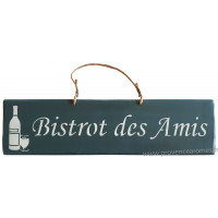 Plaque en bois " BISTROT DES AMIS " fond Bleu Canard