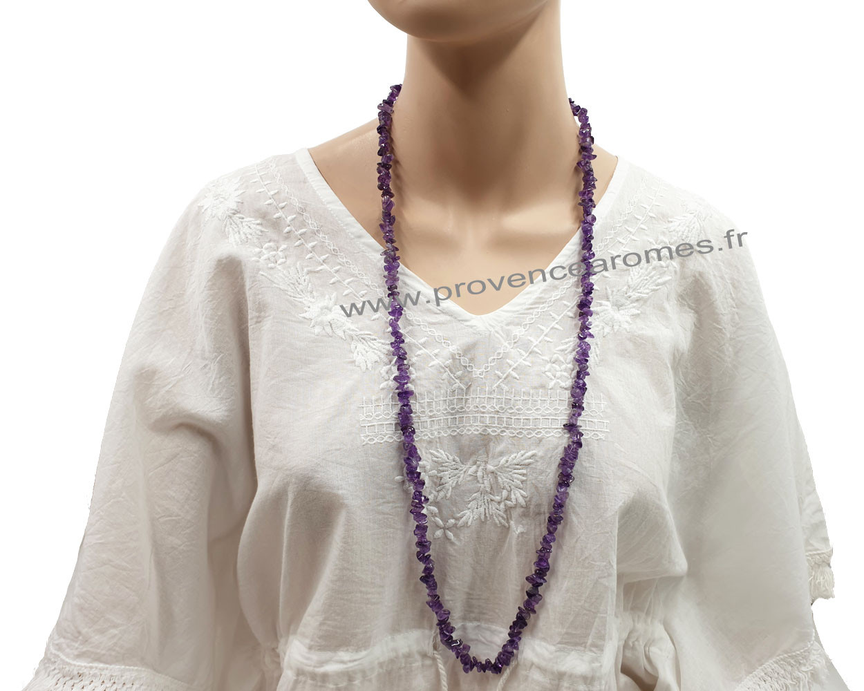 Collier Sautoir Améthyste Et Quartz Rose - Plaqué Argent - Longueur ~43cm - Neuf Sans Emballage