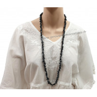 Collier Sautoir en Obsidienne Flocons de neige pierre naturelle collier baroque pierres brutes