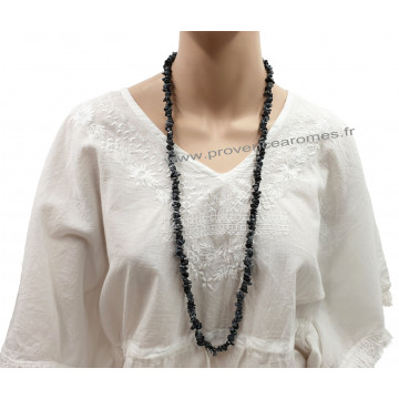 Collier Sautoir en Obsidienne Flocons de neige pierre naturelle collier baroque pierres brutes