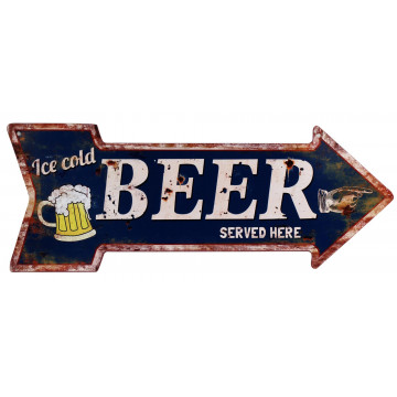 Plaque flèche métal BEER 19 x 50 cm déco rétro vintage