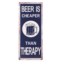 Plaque métal BEER IS CHEAPER THAN THERAPY 20 x 50 cm déco rétro vintage