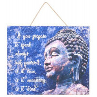 Panneau en bois BOUDDHA 30 x 25 fond bleu