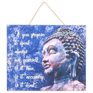 Panneau en bois BOUDDHA 30 x 25 fond bleu