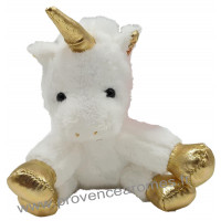 Peluche LICORNE blanche et dorée 15 cm