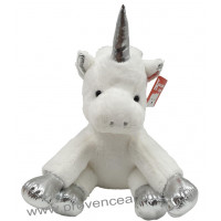 Peluche LICORNE blanche et argentée 25 cm