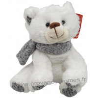 Peluche Ours Blanc écharpe grise