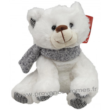 Peluche Ours Blanc écharpe grise