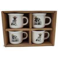 Coffret 4 tasses à café chiens et couronnes