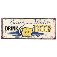 Plaque métal Save Water DRINK BEER 20 x 50 cm déco rétro vintage