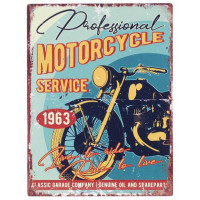 Plaque métal Professional MOTORCYCLE SERVICE 33 x 25 cm déco rétro vintage