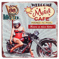 Plaque métal WELCOME MOTEL CAFE 30 x 30 cm déco rétro vintage