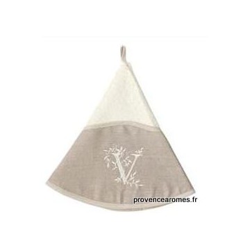 serviette main ronde brodée personnalisée initiale lettre V