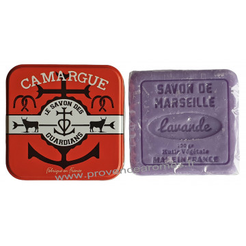 Boîte carrée Camargue Le Savon des Gardians et son savon à la lavande