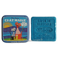 Boîte carrée Mon savon CHAT MARÉE et son savon marine