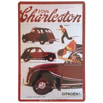 Plaque métal 2 CV 6 Charleston 30 x 20 cm déco rétro vintage