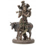 Statuette KRISHNA ET LA VACHE 26 cm effet bronze