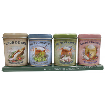 Coffret 4 petites Boîtes Fleur de Sel et Sel de Camargue Trésor de la mer déco rétro Esprit Provence