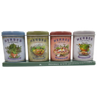 Coffret 4 petites Boîtes Herbes de Provence - Herbes Salades - Pizza - Poissons déco rétro Esprit Provence