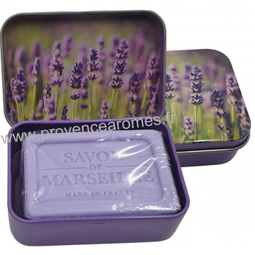 Boîte et savon 60 g Lavande déco brins de lavande Esprit Provence