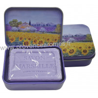 Boîte et savon 60 g Lavande déco Paysage Lavande tournesol Esprit Provence