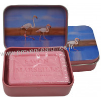 Boîte et savon 60 g Rose déco Flamants roses Esprit Provence