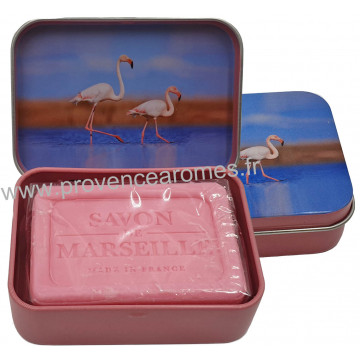 Boîte et savon 60 g Rose déco Flamants roses Esprit Provence