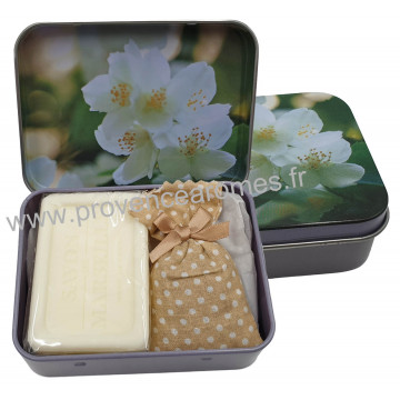 Boîte savon 60 g Jasmin et sachet de lavande déco fleurs de jasmin Esprit Provence