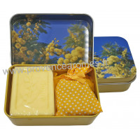 Boîte savon 60 g mimosa et sachet de lavande déco fleurs de mimosa Esprit Provence